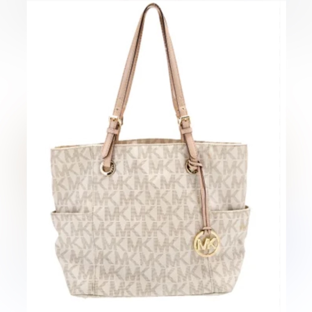 MICHAEL Michael KORS SIGNATURE CANVAS SHOULDER BAG LEATHER TRIM